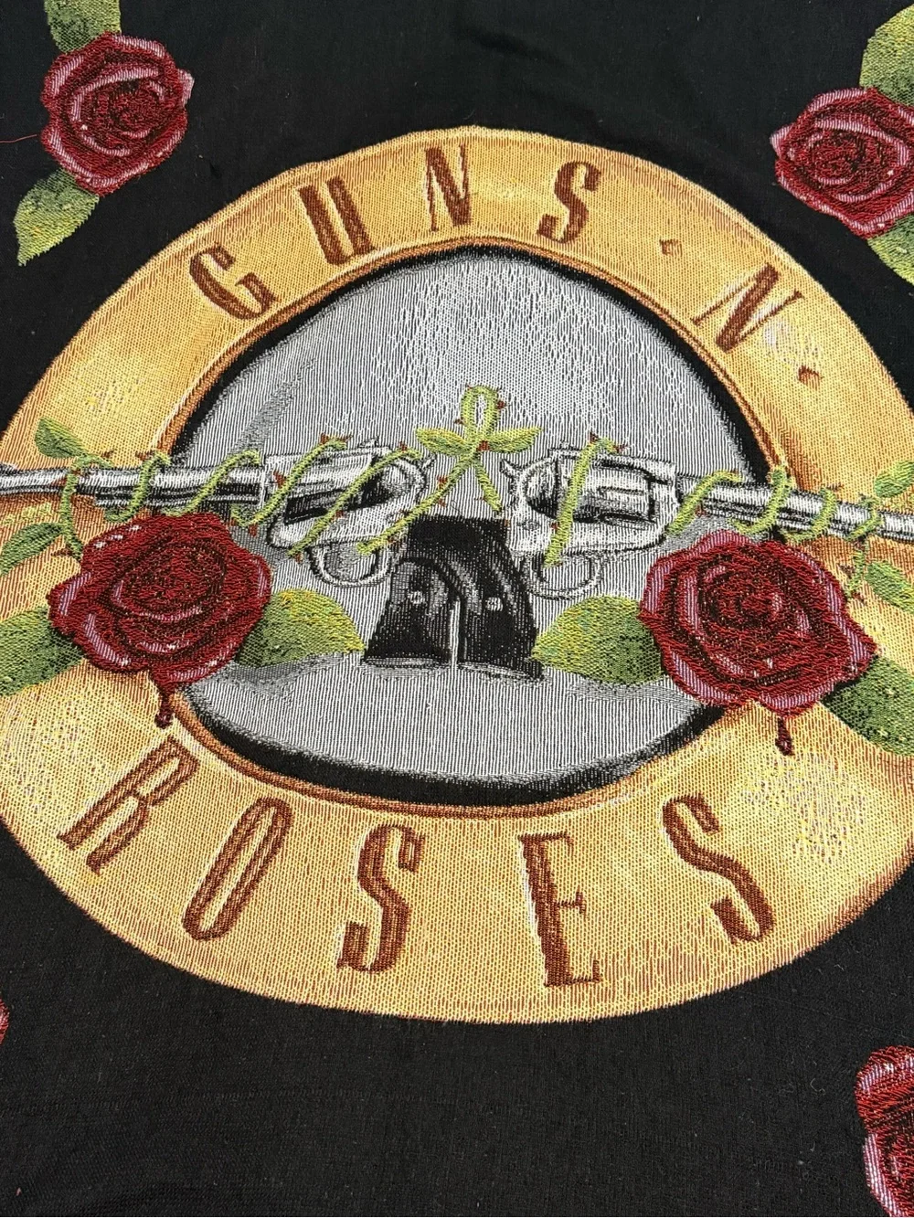 VTG Guns N Roses Woven Tapestry Wall Hanging HTF Rose Rock Decor 55x45 EUC AFD